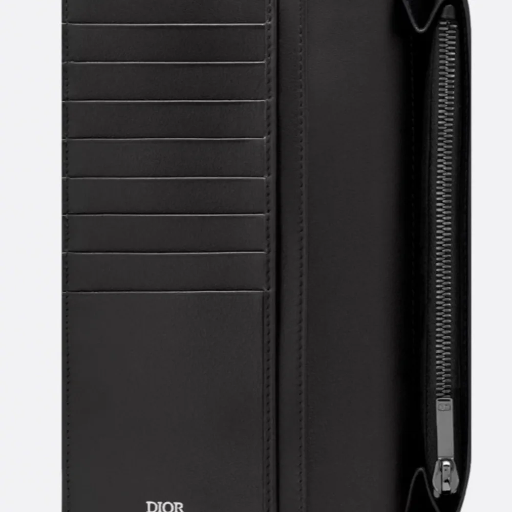 Dior Vertical Long Wallet Beige and Black Oblique Jacquard